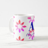 Florfarbenes Retro-Muster für Monogramm, Hot Pink Kaffeetasse (Vorderseite Links)