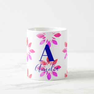 Florfarbenes Retro-Muster für Monogramm, Hot Pink Kaffeetasse