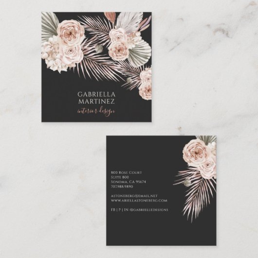 Florfarbenes Rosa Schwarzes Interieur Quadratische Visitenkarte (Vorne/Hinten)