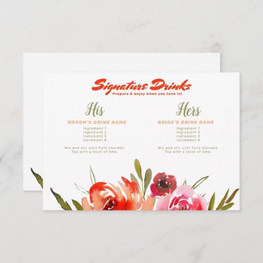 Florfarbensignatur Drinks Virtual Wedding Begleitkarte (Vorne/Hinten)