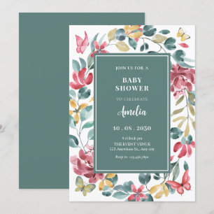 Florfarbige Babydusche Einladung