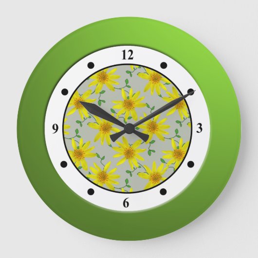 Florgelbe Wildblume Moderne Ziffern Große Wanduhr (Vorderseite)