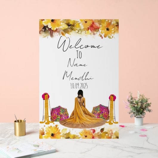 Florgelbes Mendhi-Zeichen Acrylschild (Hochzeit)