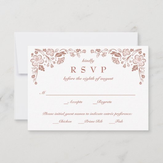 Florid Frame Wedding RSVP Card Imitate Rose Gold (Vorderseite)