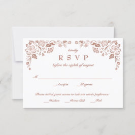 Florid Frame Wedding RSVP Card Imitate Rose Gold