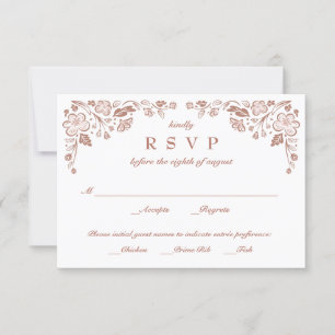 Florid Frame Wedding RSVP Card Imitate Rose Gold