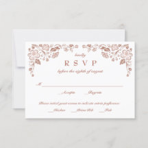 Florid Frame Wedding RSVP Card Imitate Rose Gold