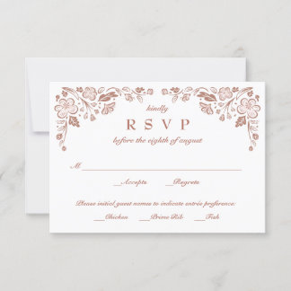 Florid Frame Wedding RSVP Card Imitate Rose Gold Karte