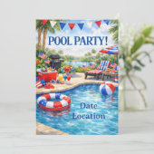 Florida 4th of July Pool Party Invitation Einladung (Stehend Vorderseite)