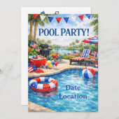 Florida 4th of July Pool Party Invitation Einladung (Vorne/Hinten)