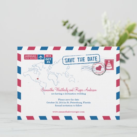 Florida Air Mail Hochzeit speichern das Datum Save The Date (Stehend Vorderseite)