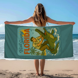 Florida Alligator Wrestling | Funny Retro Beach Strandtuch