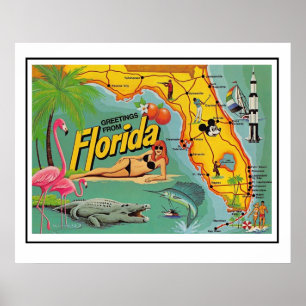 Florida Attraktionen Karte Poster Druck