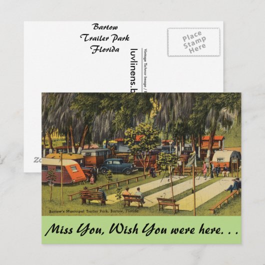 Florida, Bartow, Stadtbahnhof Postkarte (Vorne/Hinten)