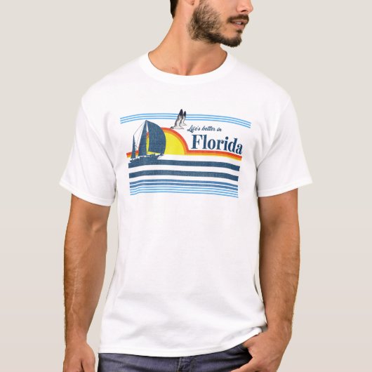 Florida - Beach Retro 70er 80er 90S Segelboot Sun T-Shirt (Vorderseite)