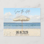 Florida Beach Umbrellw Wedding Save the Date Ankündigungspostkarte (Vorderseite)