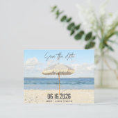Florida Beach Umbrellw Wedding Save the Date Ankündigungspostkarte (Stehend Vorderseite)