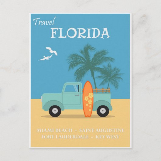 Florida Beach Vintage Travel Poster Postkarte (Vorderseite)