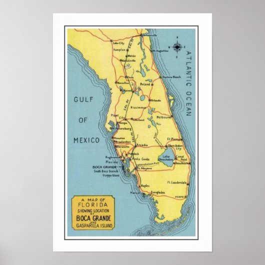 Florida Boca Grande Karte Poster drucken (Vorne)