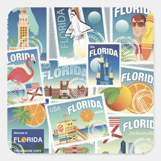 Florida-Briefmarke Quadratischer Aufkleber (Vorderseite)