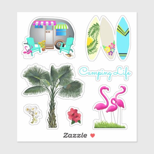 Florida Camping Tropical Shaped Scrapbook Stickers Aufkleber (Blatt)