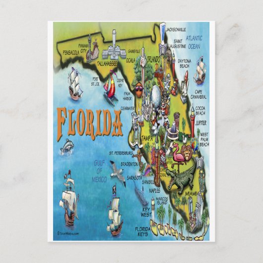 Florida Cartoon Karte (Vorderseite)