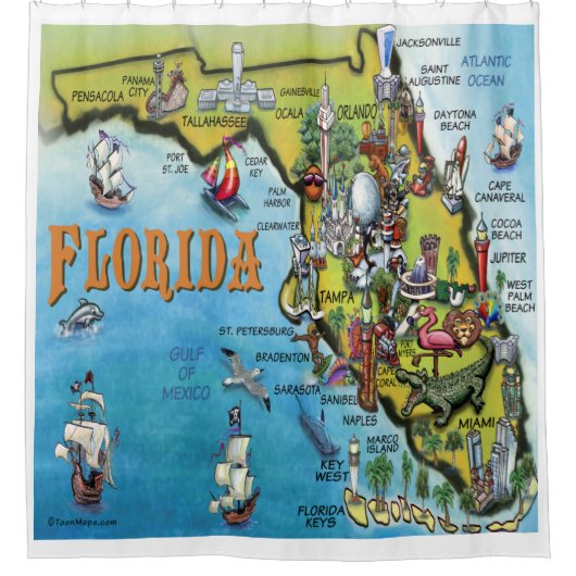 Florida-Cartoon-Karte Duschvorhang (Vorderseite)