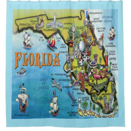 Florida Cartoon Karte Duschvorhang (Vorderseite)
