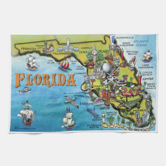 Florida-Cartoon-Karte Küchentuch (Horizontal)
