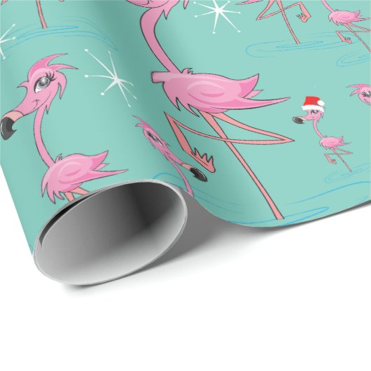 Florida Christmas Flamingos Wrapping Paper Geschenkpapier (Rolleneckpunkt)