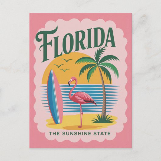 Florida Der Sonnenschein Staat Retro Flamingo Surf Postkarte (Vorderseite)