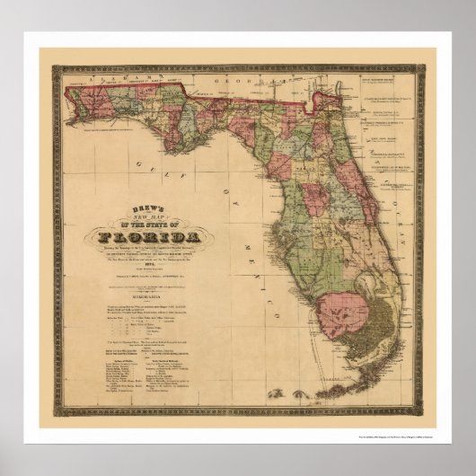 Florida Eisenbahnkarte 1874 Poster (Vorne)