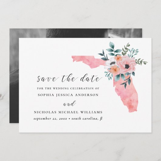 Florida. Elegante rosa Blume. Blütenfarben Save The Date (Vorne/Hinten)