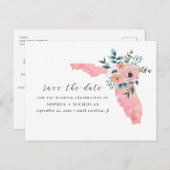 Florida. Elegante rosa Blume. Save the Date Ankündigungspostkarte (Vorne/Hinten)