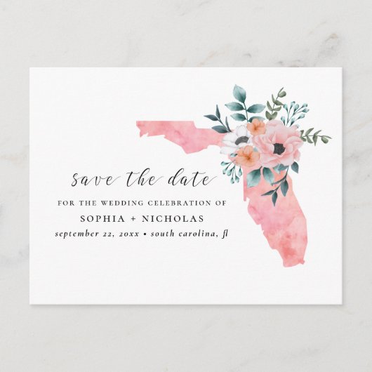 Florida. Elegante rosa Blume. Save the Date Ankündigungspostkarte (Vorderseite)