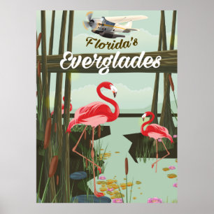 Florida Everglades cartoon travel poster
