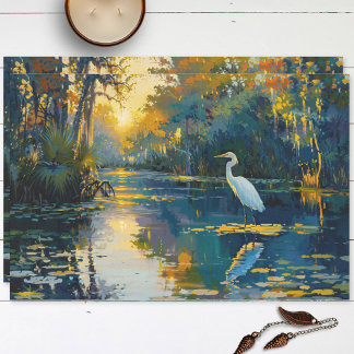 Florida Everglades Great Egret Painting Decoupage Seidenpapier