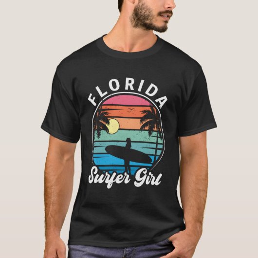 Florida Fl Surfer Beach Palm Tree Vacation Surf Su T-Shirt (Vorderseite)