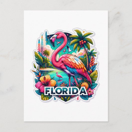 Florida, Flamingo, Postüberquerung Postkarte (Vorderseite)