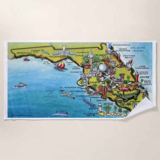 Florida Fun Karte Strandtuch (Vorderseite)