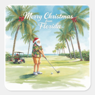 Florida Golf Frohe Weihnachten mit dem Weihnachtsm Quadratischer Aufkleber