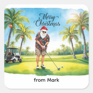 Florida Golf Frohe Weihnachten mit dem Weihnachtsm Quadratischer Aufkleber