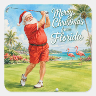 Florida Golf Frohe Weihnachten mit dem Weihnachtsm Quadratischer Aufkleber