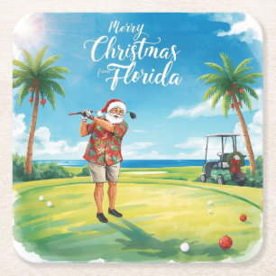 Florida Golf Frohe Weihnachten mit dem Weihnachtsm Rechteckiger Pappuntersetzer