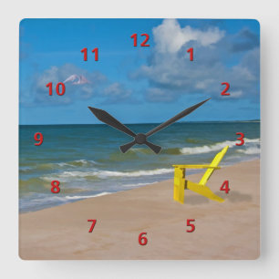 Florida Gulf Coast Beach with Empty Chair Quadratische Wanduhr