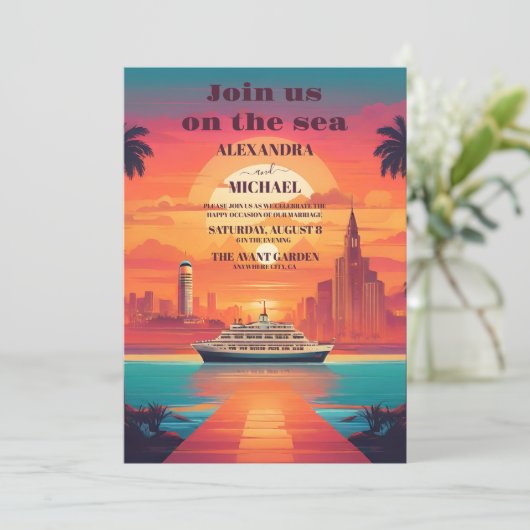 Florida Hawaii Hochzeit für Wasserkreuzfahrten Einladung (Stehend Vorderseite)