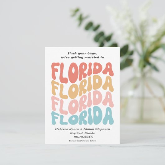 Florida Hochzeit in Urlaubsort Save the Date Ankündigung (Stehend Vorderseite)