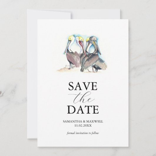 Florida Hochzeit Pelikan Save The Date Vorlage (Vorderseite)