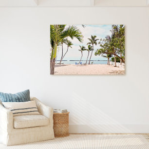 Florida Keys Beach mit Palmen und Stühlen Leinwanddruck