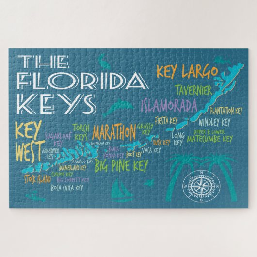Florida Keys Farbige Karte mit Inselnamen Puzzle (Horizontal)